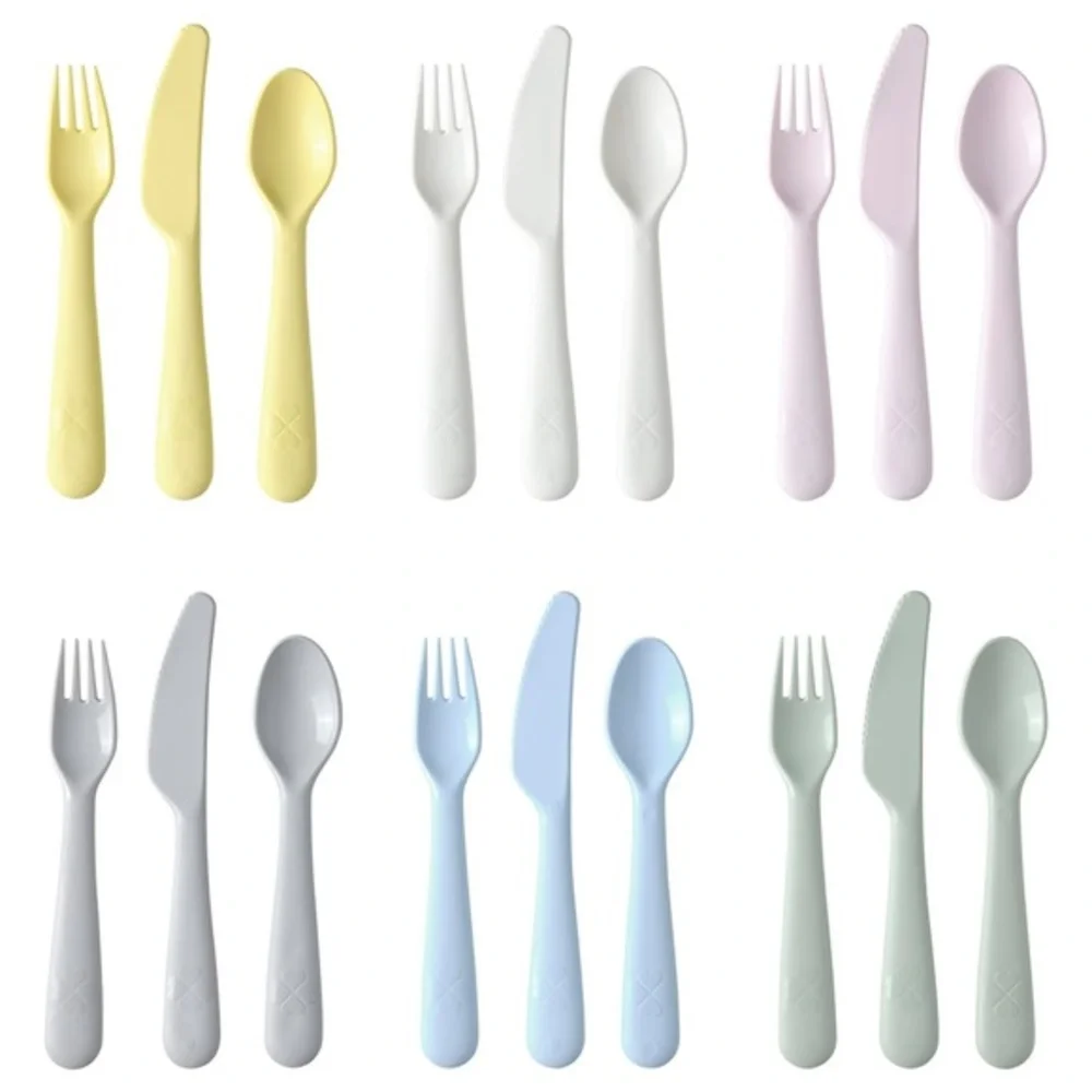 18 pc IKEA KALAS kid flatware set, mixed colors, plastic forks, knifes, spoons